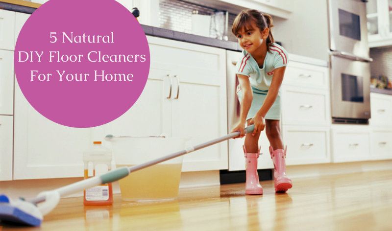 young girl mopping floor with natural products