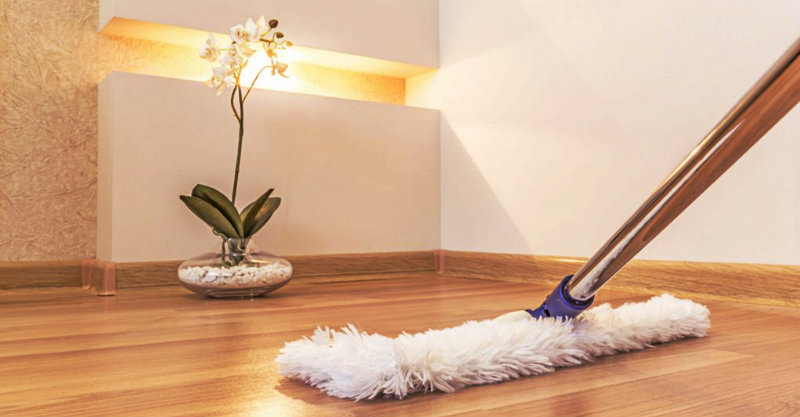 white mop on the hardwood floor