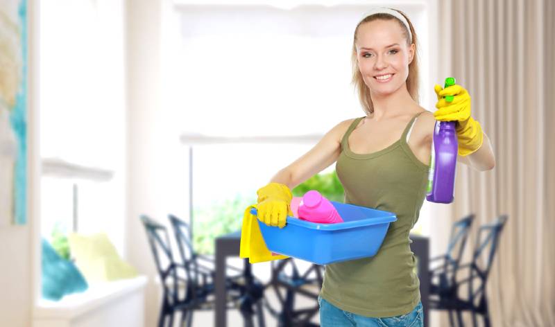 women with cleaning tool