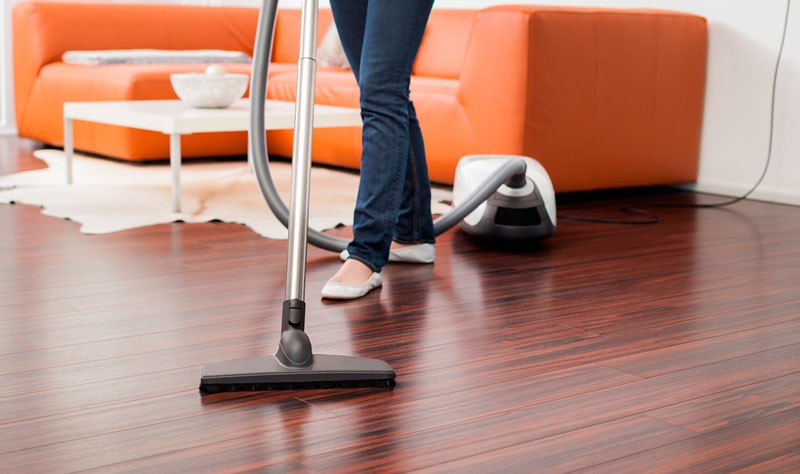 cropped picture of a woman vacuuming the floor