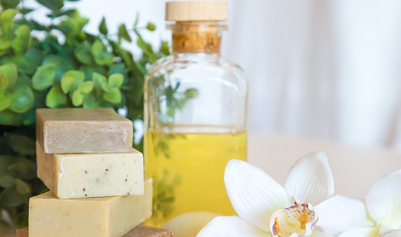 Castile soap bars and liguid bottle