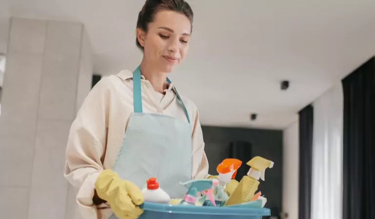 woman is ready to clean her house
