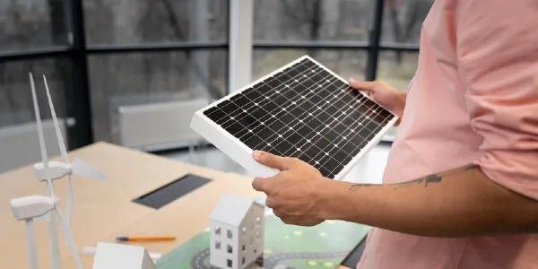 Man holding a solar light in his hand