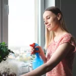 woman looking ready to clean her windows
