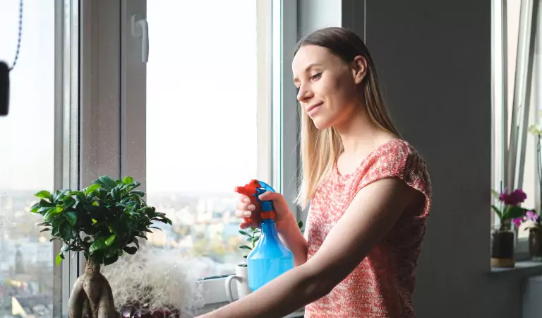 woman looking ready to clean her windows