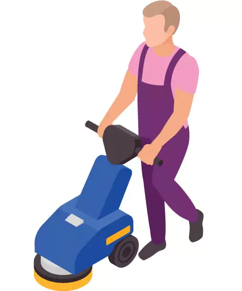a man cleaning floor using a scrubber.