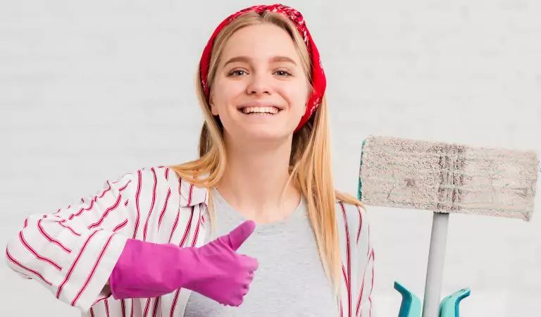 woman looking ready to clean her house