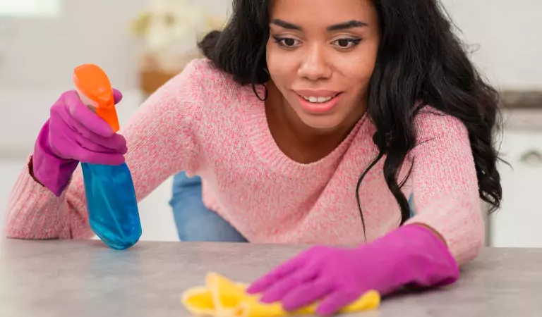woman disinfecting a household surface