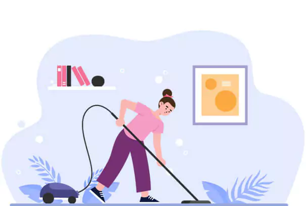 A woman performing end of lease Clean With Bond Back Guarantee using a vacuum cleaner.