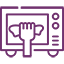 A purple icon of a microwave with a hand cleaning it