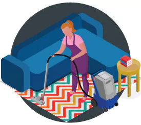 a lady vacuuming the carpet
