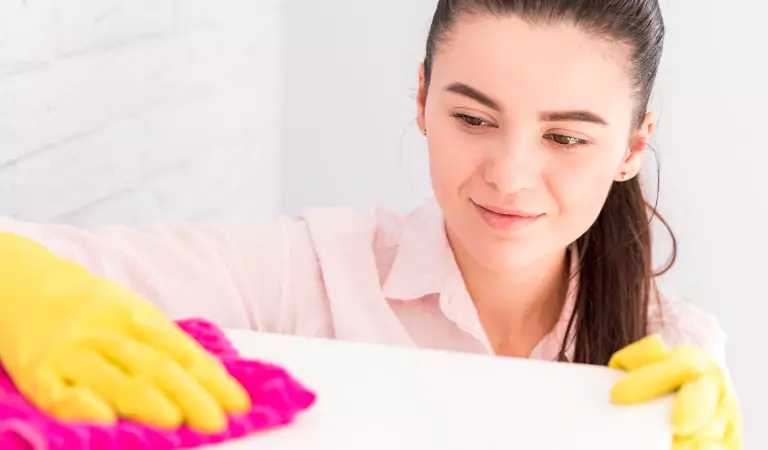 woman disinfecting a household surface